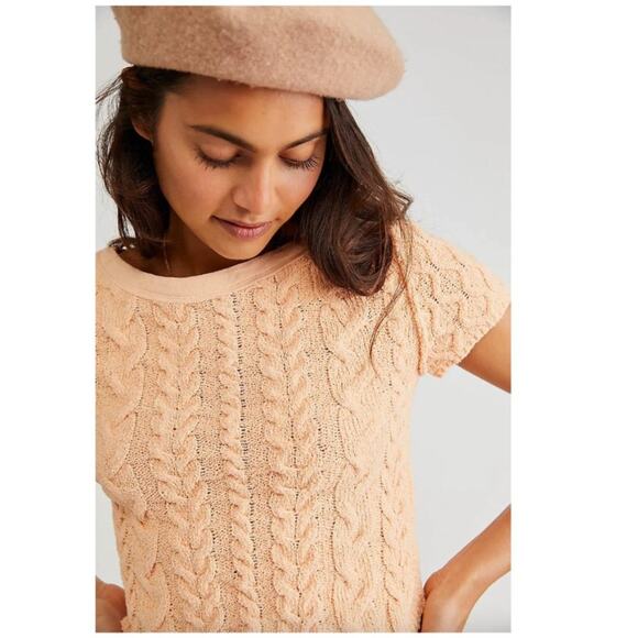 Free People Baby Cable Knit Short Sleeve Sweater in Peach - Picture 2 of 8